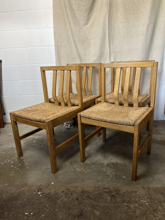 Image 1 of 6x vintage stoel met rieten zitting