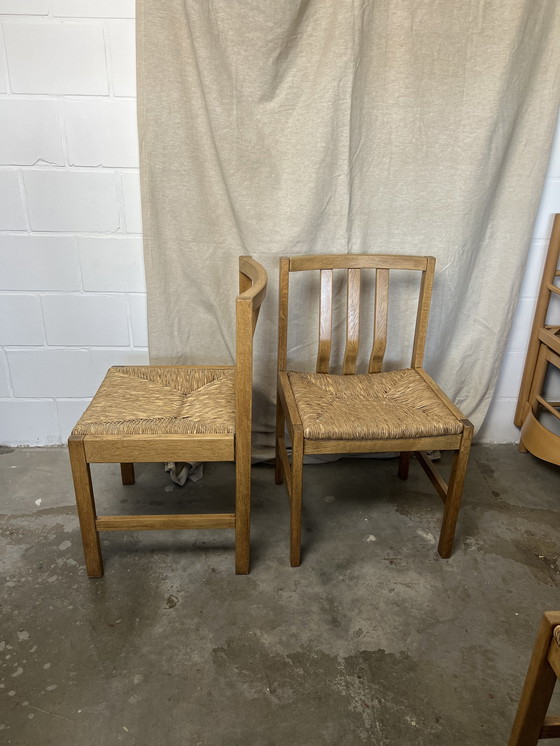 Image 1 of 6x vintage stoel met rieten zitting