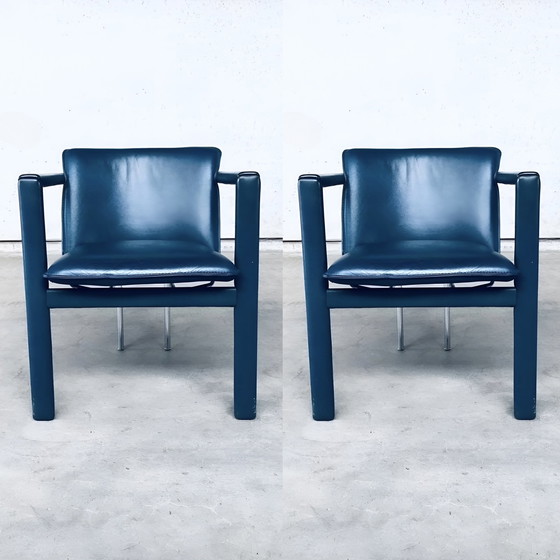 Image 1 of 4x Vintage Design Postmodern lederen eetkamerstoel