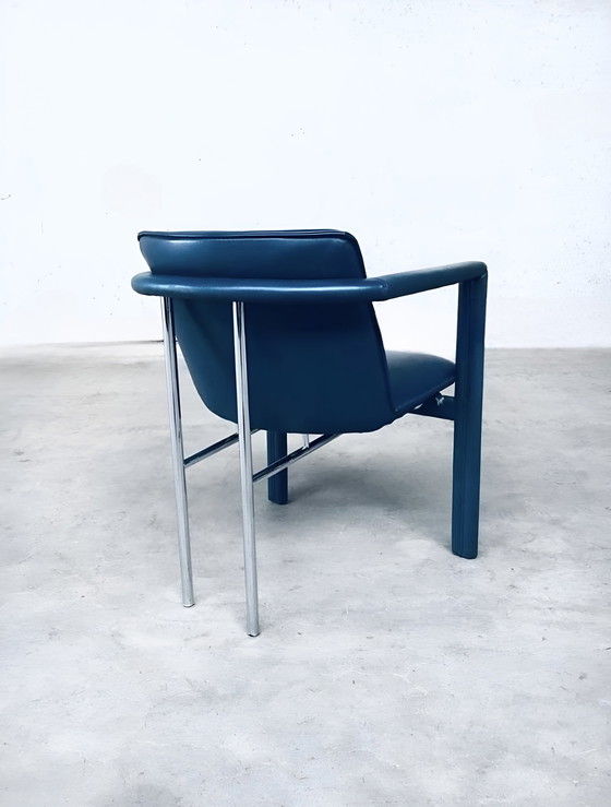 Image 1 of 4x Vintage Design Postmodern lederen eetkamerstoel