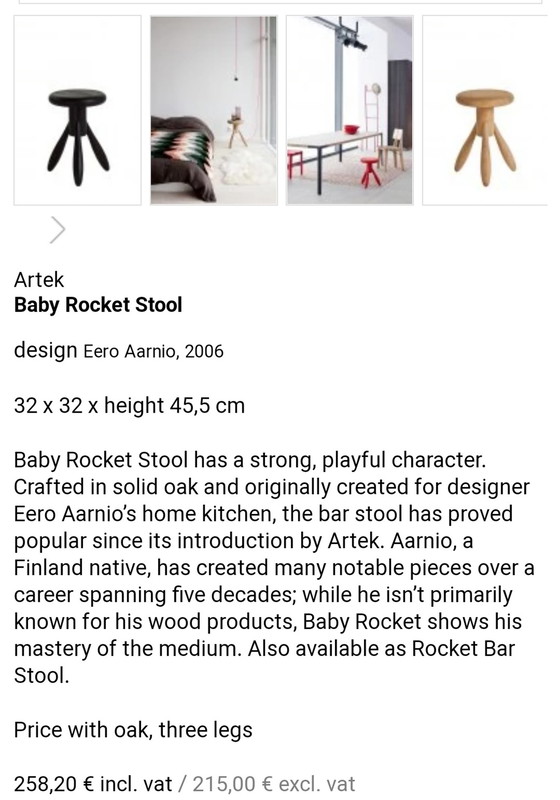 Image 1 of 2 rocket krukken, Artek Baby Rocket Stool ontworpen doorEero Aarnio