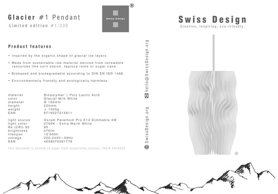 Image 1 of Swiss Design Glacier #1 Hanglamp