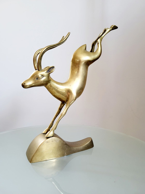 Image 1 of Vintage koperen/messing antiloop of gazelle , jaren 1970