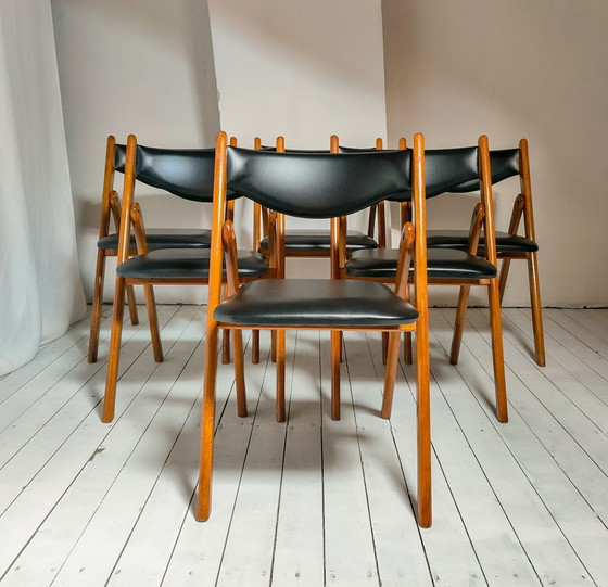 Image 1 of 6x Mid Century Design Opklapbare "Compass" Stoelen, Klapstoelen