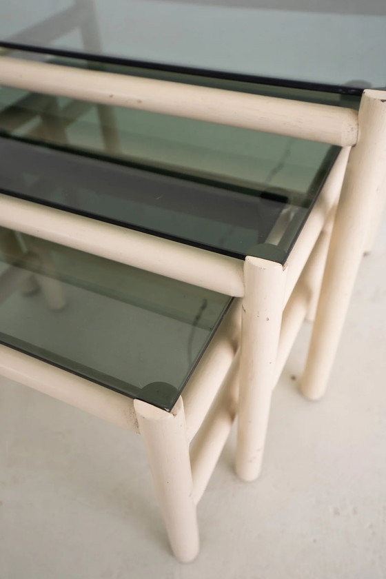 Image 1 of 3x Vintage bamboe bijzettafel