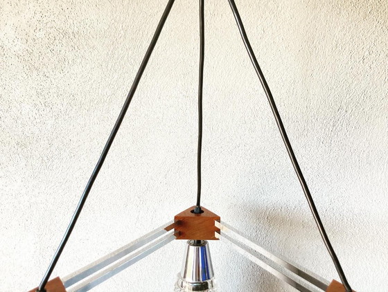 Image 1 of Vintage chrome/teak hanglamp