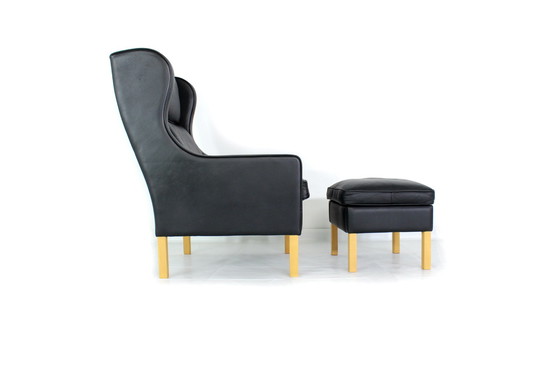 Image 1 of als nieuw! MOGENS HANSEN Deense Relax Lounge Chair / vleugelfauteuil met voetenbank, premium dik leer, nieuwprijs ca. 4300 euro