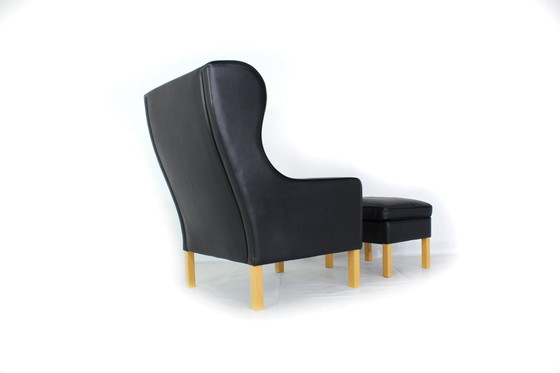 Image 1 of als nieuw! MOGENS HANSEN Deense Relax Lounge Chair / vleugelfauteuil met voetenbank, premium dik leer, nieuwprijs ca. 4300 euro