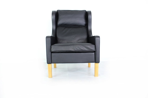 Image 1 of als nieuw! MOGENS HANSEN Deense Relax Lounge Chair / vleugelfauteuil met voetenbank, premium dik leer, nieuwprijs ca. 4300 euro