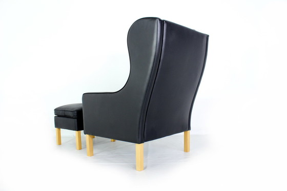 Image 1 of als nieuw! MOGENS HANSEN Deense Relax Lounge Chair / vleugelfauteuil met voetenbank, premium dik leer, nieuwprijs ca. 4300 euro