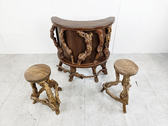 Image 1 of Vintage vurenhouten takbar, jaren 50