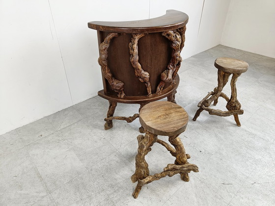 Image 1 of Vintage vurenhouten takbar, jaren 50