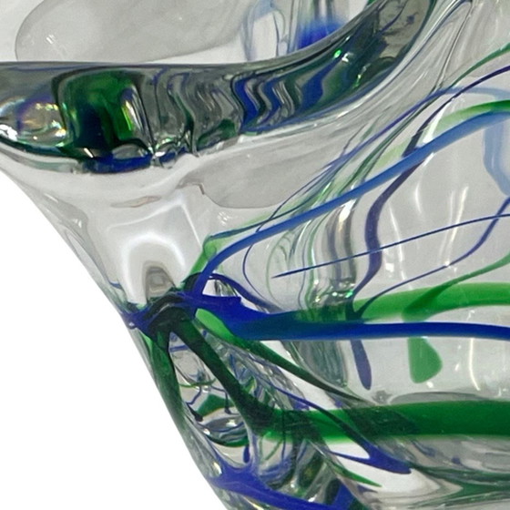 Image 1 of Max Verboeket - Kristalunie Maastricht - Vaas met blauw en groen - Ongebruikt, vintage