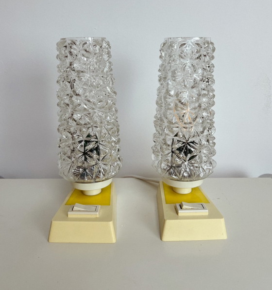 Image 1 of Set nachtlampjes met decoratief glas, 1960’s (2)