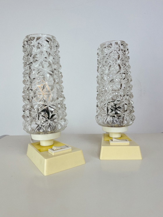 Image 1 of Set nachtlampjes met decoratief glas, 1960’s (2)