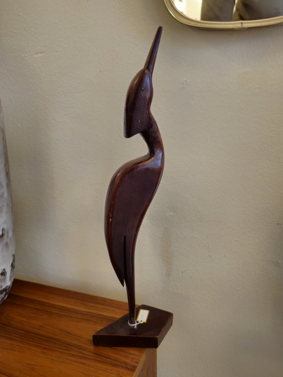 Image 1 of Vintage Houten Kraanvogel Houtsnijwerk Hout 