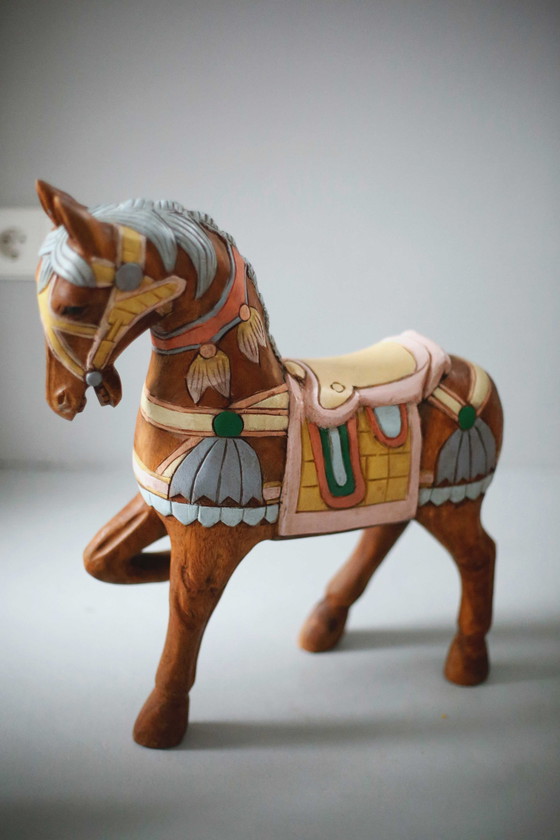 Image 1 of Echt Vintage houten paard, handgeschilderd Hout paardspeelgoed