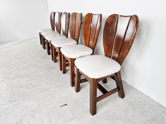 Image 1 of 6x Vintage brutalistische eetkamerstoel