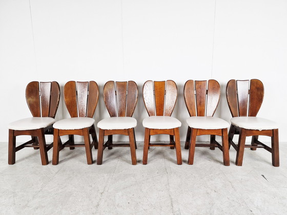 Image 1 of 6x Vintage brutalistische eetkamerstoel