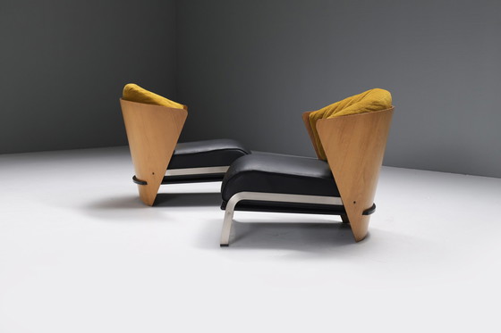 Image 1 of Prachtige Elba stoelen met miauwleer & fluweel van Franco Raggi voor Cappellini