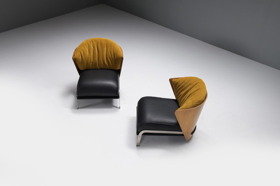 Image 1 of Prachtige Elba stoelen met miauwleer & fluweel van Franco Raggi voor Cappellini