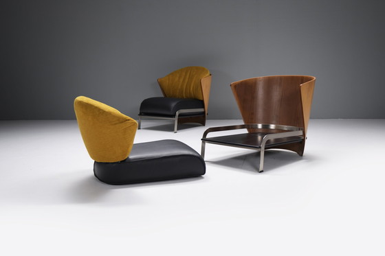 Image 1 of Prachtige Elba stoelen met miauwleer & fluweel van Franco Raggi voor Cappellini