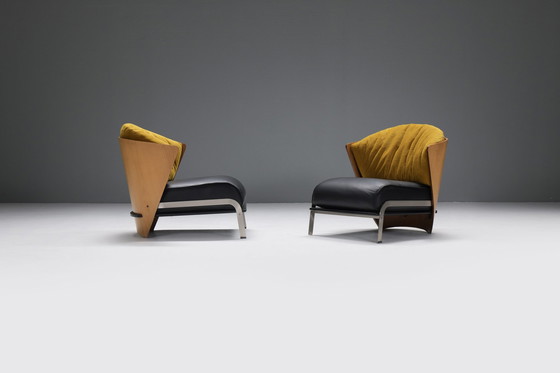 Image 1 of Prachtige Elba stoelen met miauwleer & fluweel van Franco Raggi voor Cappellini