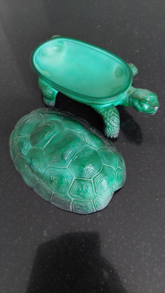 Image 1 of Boheemse Schlevogt, Petrucci Malachiet Glazen Schildpad Trinket Schotel