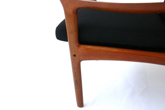 Image 1 of Glostrup Mid-Century Deense teakhouten loungestoel toegeschreven aan Illum Wikkelso, nieuwe hoes, nieuwe banden