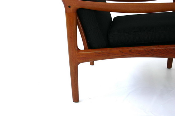 Image 1 of Glostrup Mid-Century Deense teakhouten loungestoel toegeschreven aan Illum Wikkelso, nieuwe hoes, nieuwe banden