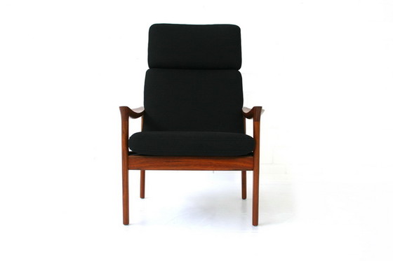 Image 1 of Glostrup Mid-Century Deense teakhouten loungestoel toegeschreven aan Illum Wikkelso, nieuwe hoes, nieuwe banden