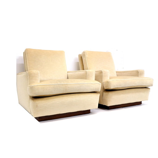Set van 2 vintage fauteuils met creme fluwelen bekleding gemaakt in de jaren 70