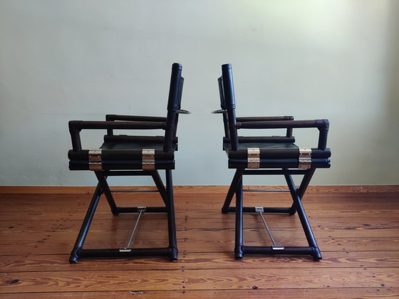 Image 1 of 4 x vintage regisseursstoelen X-stoel van McGuire, jaren 50