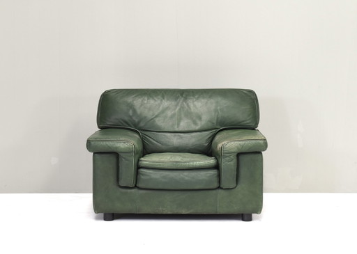 Roche Bobois Lounge Fauteuil in Groen gepatineerd Leer – circa 70's design