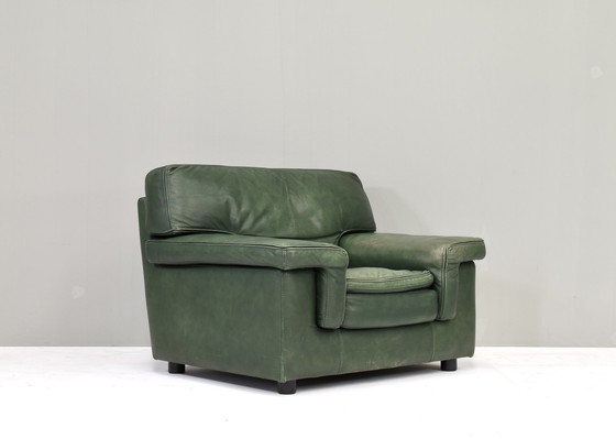 Image 1 of Roche Bobois Lounge fauteuil in groen gepatineerd leer - circa 1970