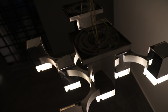 Image 1 of Plafondlamp 'Cubic' met 8 lichtunits van Gaetano Sciolari voor Sciolari - Italië - jaren 70