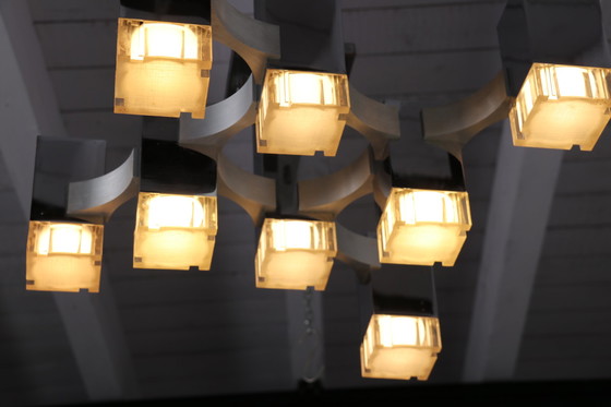 Image 1 of Plafondlamp 'Cubic' met 8 lichtunits van Gaetano Sciolari voor Sciolari - Italië - jaren 70