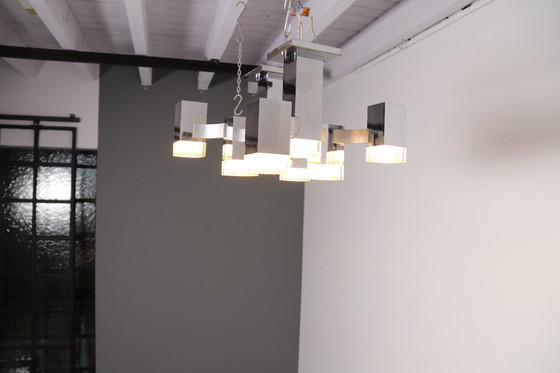 Image 1 of Plafondlamp 'Cubic' met 8 lichtunits van Gaetano Sciolari voor Sciolari - Italië - jaren 70