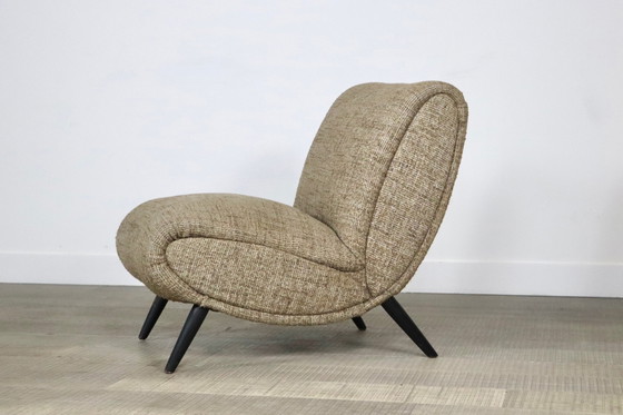 Image 1 of 2x Norman Bel Geddes Fauteuils in Hout en originele Wol stof