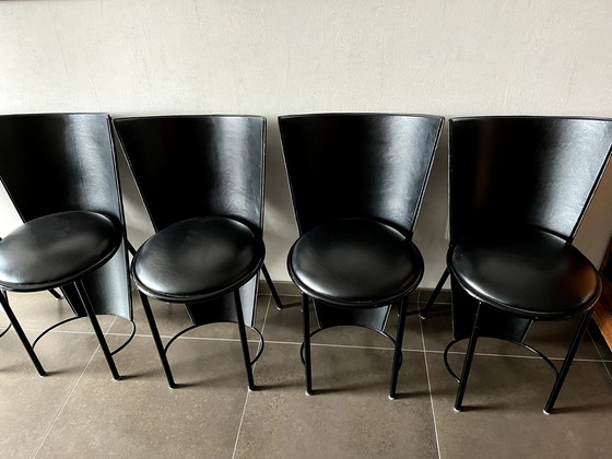 Image 1 of 6x Frans Van Praet zwart lederen eetkamerstoelen