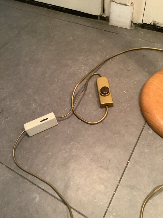 Image 1 of Vintage Verstelbare Deense Grenen Vloerlamp met Kunstof kappen