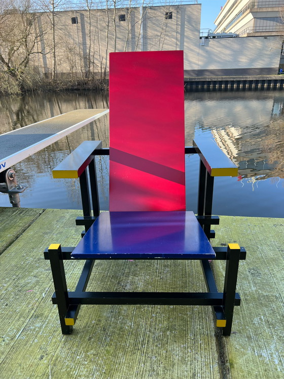 Image 1 of Cassina by Gerrit Rietveld Red & Blue Chair