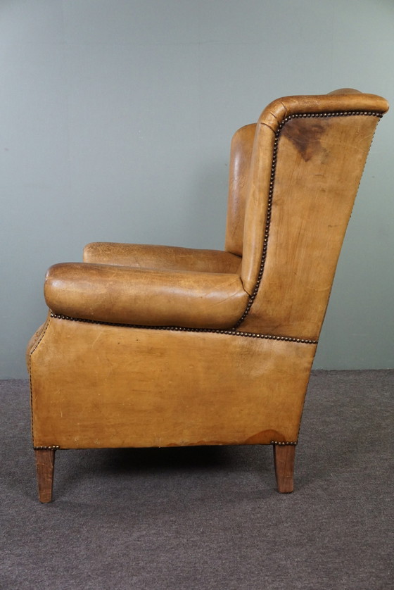 Image 1 of Lichte schaapsleren oorfauteuil