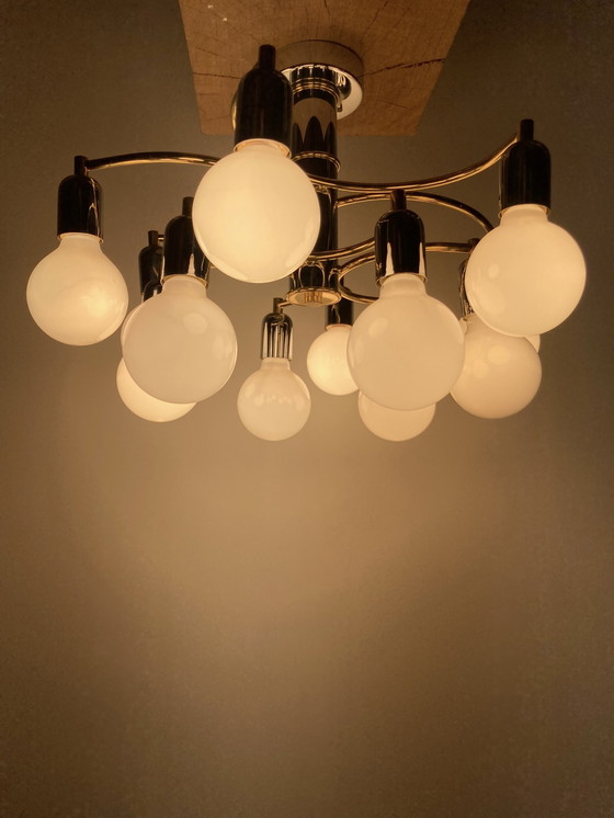 Image 1 of Vintage zilver/goud spiraalvormige plafondlamp