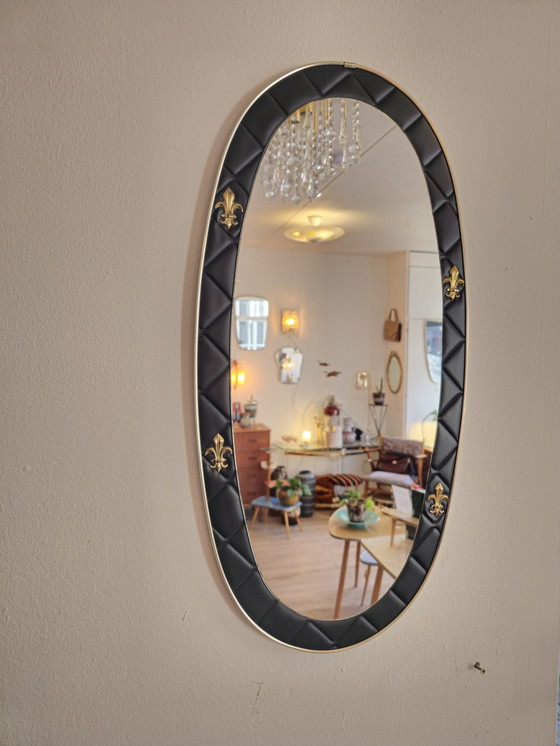 Image 1 of Vintage Spiegel Skai Leer Skaileer Franse Lelie 