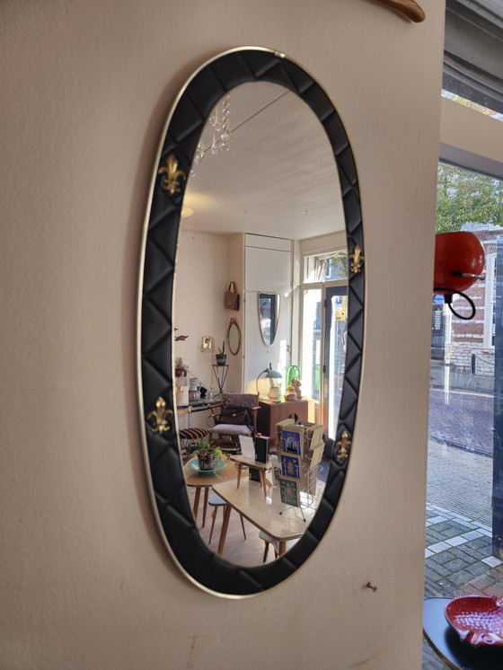 Image 1 of Vintage Spiegel Skai Leer Skaileer Franse Lelie 