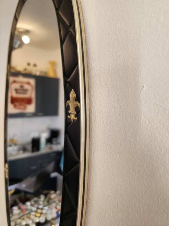 Image 1 of Vintage Spiegel Skai Leer Skaileer Franse Lelie 