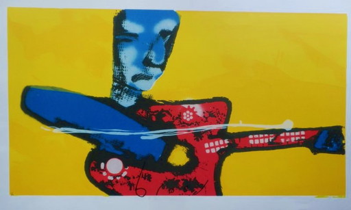 Herman Brood - My Little Guitarman -  kleurenzeefdruk      Handgesigneerd.