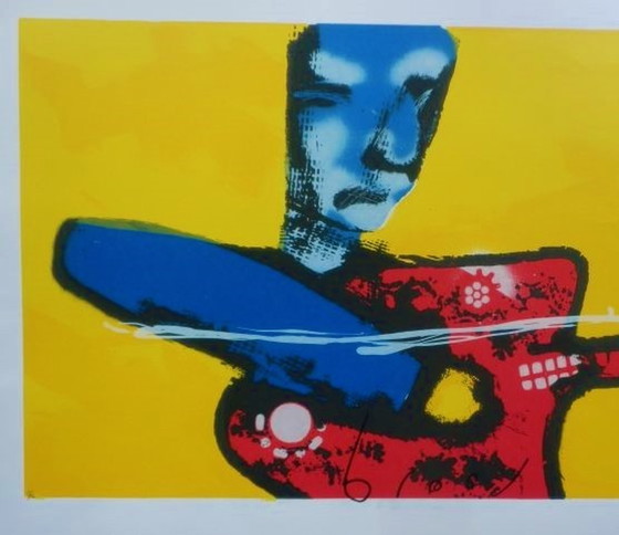 Image 1 of Herman Brood - My Little Guitarman -  kleurenzeefdruk      Handgesigneerd.