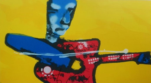 Herman Brood - My Little Guitarman -  kleurenzeefdruk      Handgesigneerd.